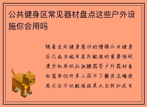 公共健身区常见器材盘点这些户外设施你会用吗