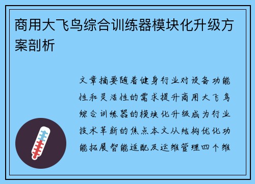 商用大飞鸟综合训练器模块化升级方案剖析